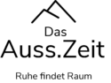 Das Auss.Zeit Apartmenthaus Logo mit Bergsymbol und Claim 'Ruhe findet Raum'
